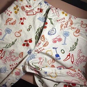 Bagatelle Dolce Vita Twill Cropped High Waist Pants White Colorful Print Sz 2